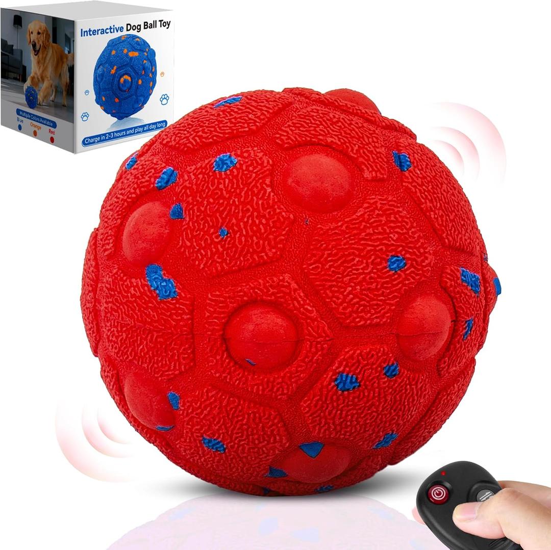 Newget Interactive Dog Toy Ball with Remote, 3 Modes Smart Moving Dog Balls with Touch Wake-Up, Automatic Bouncing/Rolling Chew-Resistant for Medium & Large Dogs to Keep Busy, Indoor/Outdoor (Bright Red)