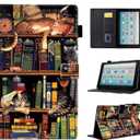 Case for Fire HD 10 Tablet (9th/7th/5th Generation, 2019/2017/2015 Release), PU Leather Folio Stand Cover Case for Fire HD 10 9th Generation/7th Generation, Auto Sleep Wake - Bookshelf Cat