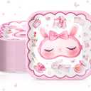 Funnymoom 60 Pcs Pajama Slumber Party Dessert Plates Bulk 7 x 7 Inch Girls Sleepover Paper Plates for Slumber Spa Birthday Party Decor Supplies
