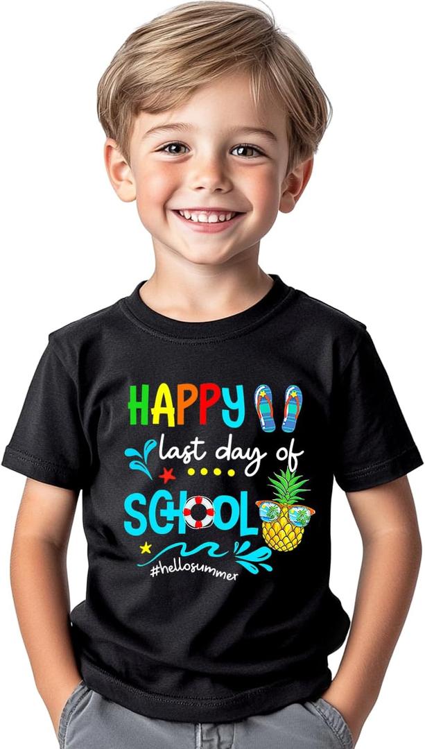 Last Day of School Shirt for Toddler Boys Girls Kids, Happy Funny End of School Year Graduation Shirts Graphic Tee Tops, 110