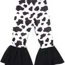 DACSOIT Toddler Girls Ruffle Leggings Cow Printed Flare Pants Bell Bottoms 3-4T