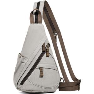 KL928 Canvas Sling Bag - Small Crossbody Backpack Shoulder Casual Daypack Rucksack for Men Women(Large Version) (Canvas-leaden)