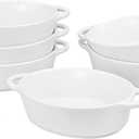 Foraineam 6-Pack Porcelain Ramekins, 10 Ounce Oval Ceramic Creme Brulee Souffle Baking Ramekin Dishes Bowl with Double Handles
