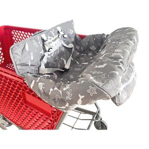 Portable 2-in-1 Grocery Cart Seat Cover and Baby Highchair Cover (Gray Seaworld)