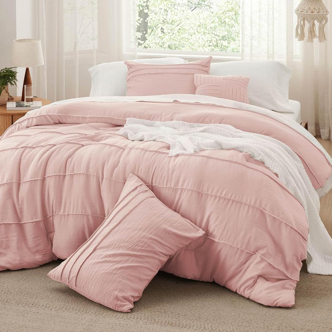 Bedsure Light Pink Twin XL Comforter Set - 3 Pieces Pinch Pleat Bed Set, Down Alternative Bedding Sets for All Season, 1 Comforter, 1 Pillowcase, 1 Decorative Pillow