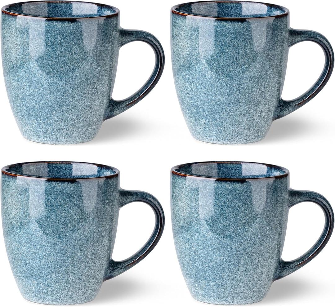 GBHOME Ceramic Coffee Mugs Set of 4, 12oz Stoneware Coffee Mugs Set For Dad Mom Women MEN, Light Weight Ceramic Coffee Cups for Latte/Tea/Beer/Hot Cocoa, Dishwasher & Microwave Safe (Pacific Blue)