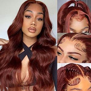 Tobeaper Reddish Brown Lace Front Wigs Human Hair - Reddish Brown Wig Human Hair Pre Plucked Body Wave Lace Front Wigs 180% Density 13x4 HD Lace Front Wigs 22 Inch
