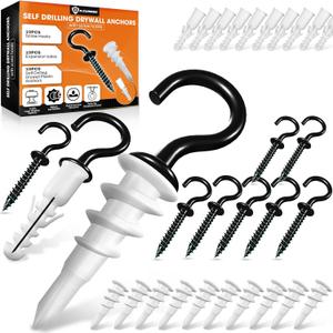 [Upgraded] 10 PCS Screw Hooks with Self-Drilling Drywall Anchors, Plastic Expansion Tubes Included, Heavy Duty Eye Hook, Screw in Hook for Hanging Plants, String Lights, Cup, Key