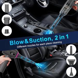 KMM Handheld Car Vacuum Cleaner, 4 in 1 Vacuum Cleaner 16000Pa Air Duster, 3-Speed Adjustable 120W High Power Vacuum Cleaner with LED Light and Multi-Nozzles for Car, Home, Office, Pet (Gray)
