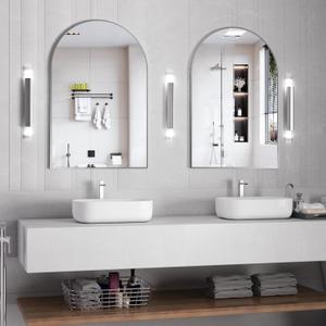 Wall Mounted Mirror, Arched Wall Mirror for Bathroom, 2 Pieces 24"x36" Arch Bathroom Mirror with Metal Frame, Silver Vanity Mirror Decor for Mantle, Bedroom, Entryway, Living Room