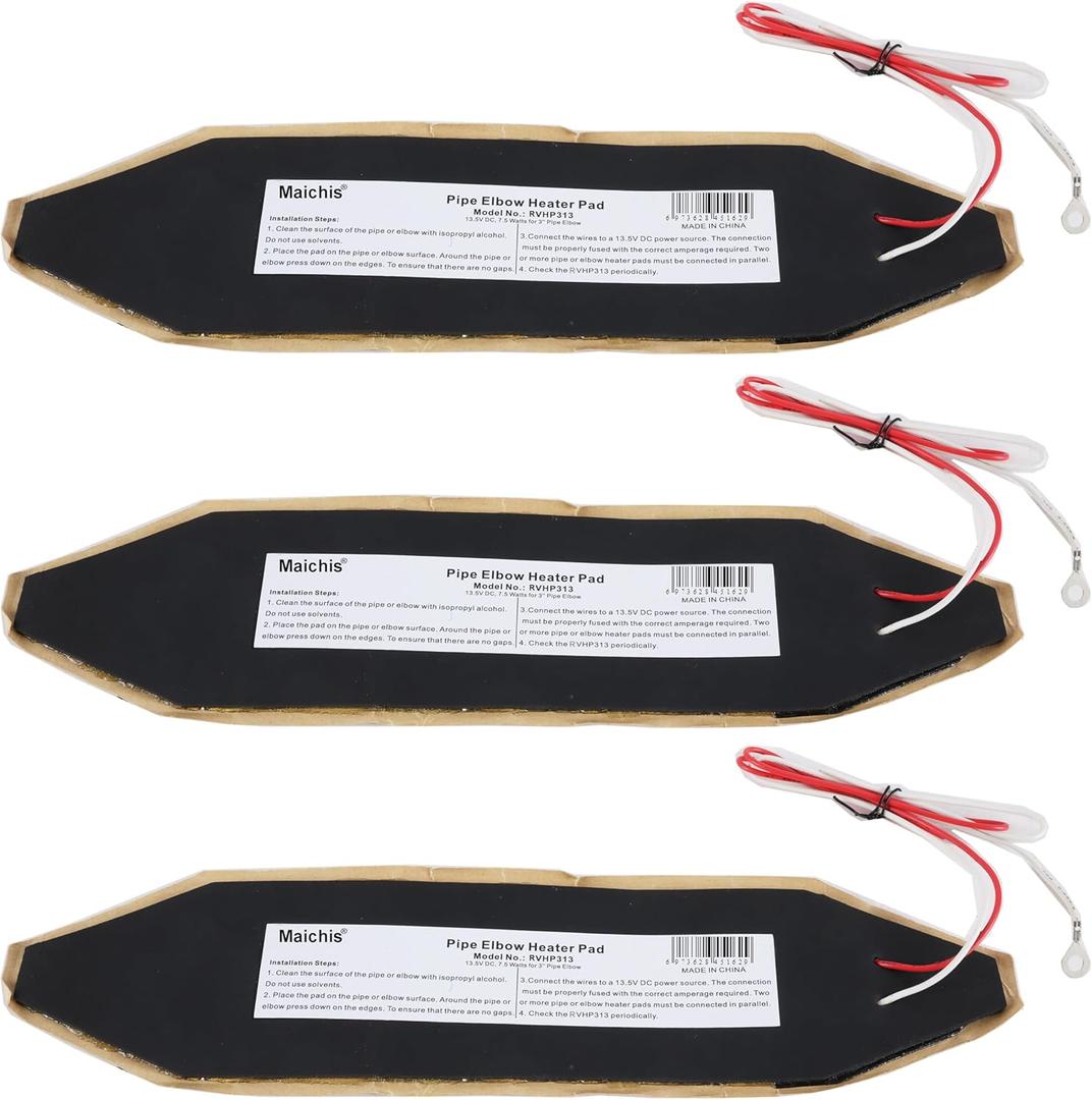 12V 3Pack RV Elbow Pipe Water Heater Pad 3'' x 13'', Battery Warmer Pads, Holding Tank Heating Pad, for RV, Camper, Motormoe, Camper, 12Volts DC