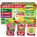 Mott's No Sugar Added Applesauce Variety Pack, 3 Flavors Apple, Strawberry & Mixed Berry, Made from Real Fruit, No Artificial Flavors, 3.2 oz Clear Pouches, 20 Pack (EXP 09/30/26)