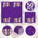 Graduation Napkins 2026 | 5X5" 100PCS Class of 2026 Beverage Napkins | Purple Congrats Grad Cocktail Napkins for Commencement Party Decorations, High School & College Graduation Party Supplies