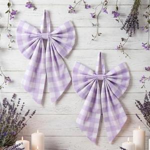 Suncalla 2 Pcs Large Purple Plaid Spring Bows Front Door Hanger 19.6'' x 11.8'' Easter Bows for Wreaths Burlap Decorations for Tree Wreath Accessories Wall Doorway Indoor Outdoor Decor