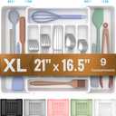 ukeetap Extra Large Expandable Silverware Organizer, BPA-Free Food-Safe Cutlery Flatware Organizer, Kitchen Utensil Drawer Organizer, Adjustable Silverware Holder for Spoons Forks Knives, White