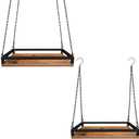 Plant Hanger Indoor, 2 Pack 16" Wooden Hanging Plant Holder with Metal Frame Large Hanging Planter for Indoor Plants Load 50LB Hanging Plant Shelf with 27.6" Long Chain, Ideal for Heavier Pots