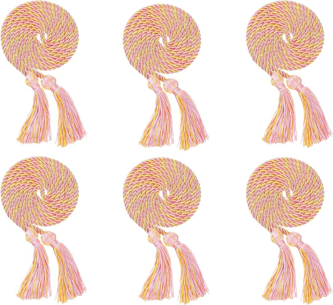 2Pcs/ 6Pcs Graduation Multi Color Braided Honor Cords with Tassel for High School Bachelor Master Doctor 68" Long (6, Pink Gold)