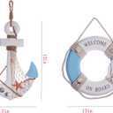 2 Pack 13" Nautical Beach Wooden Ship Wheel and 13" Wooden Anchor with Rope Nautical Boat Steering Wheel Rudder Anchor Wall Art Decor Door Hanging Ornament Beach Theme Home Decoration (Star Blue)