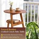 Bamboo Round Side Table, 2-Tier Small Space End Table with Storage Shelf, Mid-Century Modern Rustic Style Narrow Table for Living Room Bedroom Sofa Side, 17.7D x 17.7W x 23.6H