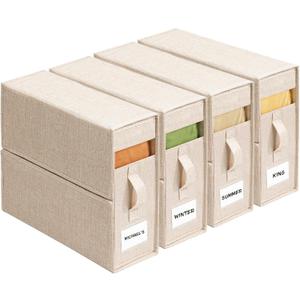 4 Pack Sheet Storage Organizer (King & Queen Size) with handle, Foldable Sheet Set Organizer for Linen Closet, Sheet Organizer for Blanket, Coverlet and Towel, Beige