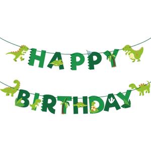 Hooqict Dinosaur Happy Birthday Banner Birthday Party Decorations Dinosaur Party Banner Garland Sign for Kids Boys 1st 2nd 3rd Green Dino Themed Birthday Decorations Supplies