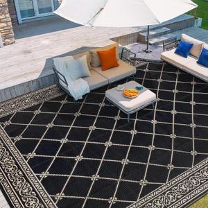 HiiARug Outdoor Rug for Patios 9'x12' Outdoor Plastic Straw Rug Waterproof Patio Camping Rug Reversible RV Mat Outdoor Area Rugs for Outdoors, RV, Patio, Backyard, Deck, Camping (9x12Ft, Classic Black)