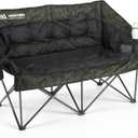Oversized Double Camping Chair Padded Camping Chair for Adults,Green Leaves | Folding Loveseat with Cup Holders and Side Pockets Heavy Duty Outdoor Lawn Chairs for Camping,Sports, Fishing,Beach