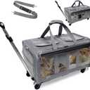 GJEASE Cat Rolling Carrier for 2 Cats,Double-Compartment Pet Rolling Carrier with Wheels for 2 Pets,for Up to 35 LBS,Super Ventilated Design, Ideal for Traveling/Hiking/Camping