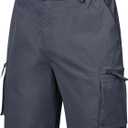 QPNGRP Men's 9" Inseam Stretch Waist Zipper Cargo Shorts with 6 Pockets (42, Iron Gray)