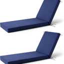 2 Pcs Chaise Lounge Cushions Outdoor, 72x 21x 3 Inch Waterproof & Fade-Resistant Lounge Chair Cushion, Outdoor Chaise Cushion with Ties for Lawn, Patio, Pool & Beach, Navy Blue