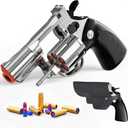 Revolver Toy Gun with Holster Silver - Soft Bullet Western Cowboy Prop Revolver Gun Plastic Play Guns Pistol for Kids Boys Age 6+ Foam Blaster CS Toy Rifle Sniper Small Hand Gun Cosplay Shoot Games