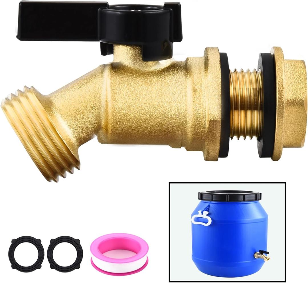 Brass Water Container/Rain Barrel Spigot 3/4" Threaded Quarter Turn Ball Valve with Bulkhead Fitting, Lead-Free CompliantSuitable for Garden Hose Thread Connection
