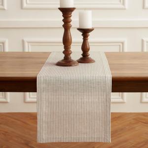 Solino Home Linen Table Runner 48 Inches - Narrow Stripe 100% Pure Linen Natural and White Table Runner 14 x 48 Inch Ideal for Dresser and Coffee Tables - Fall, Halloween, Thanksgiving, Christmas Solino Home Linen Table Runner 48 Inches - Narrow Stripe 100% Pure Linen Natural and White Table Runner 14 x 48 Inch Ideal for Dresser and Coffee Tables - Fall, Halloween, Thanksgiving, Christmas
