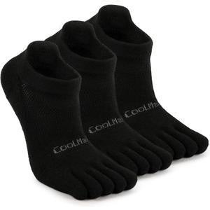 Coolmax Five Toe Running Socks for Men Women, Athletic Toe Socks with Arch Support for Running Walking Hiking (Black, L)
