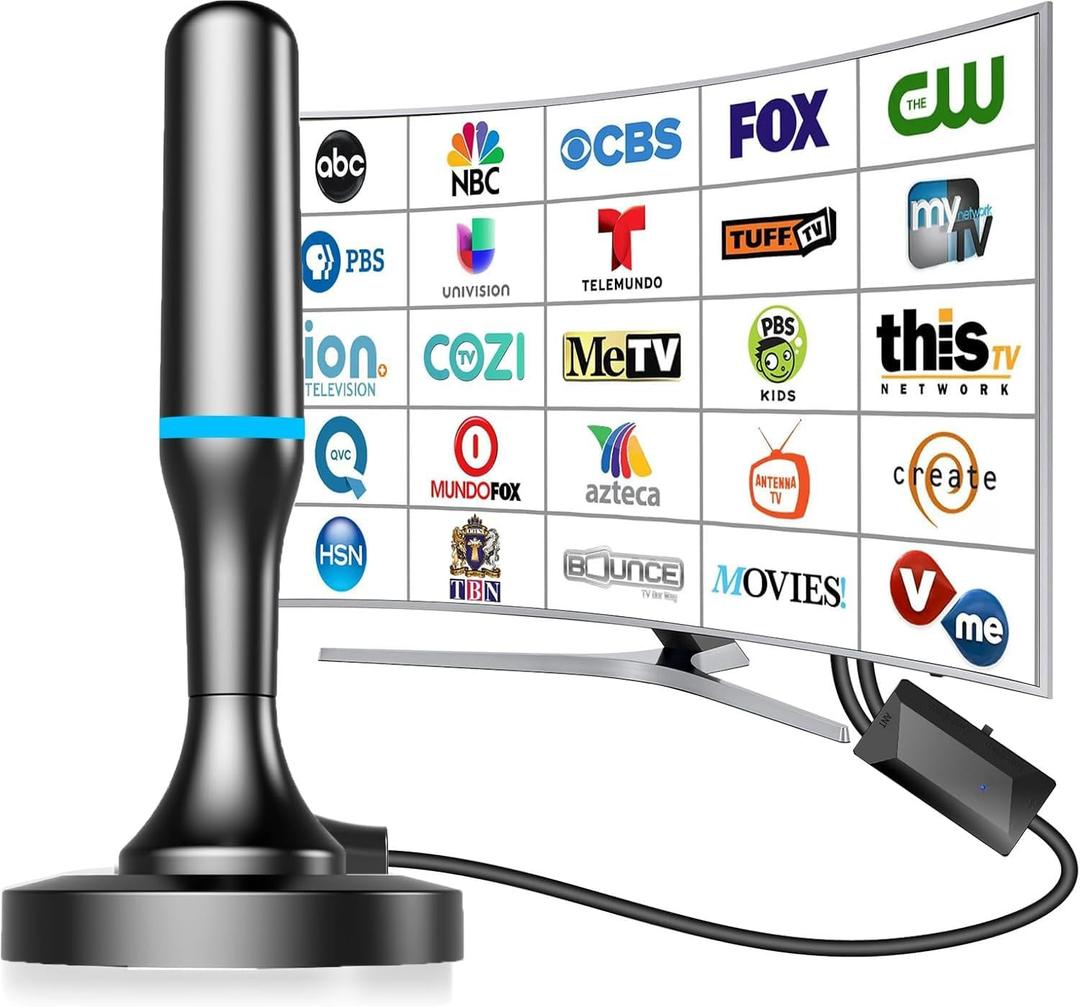 TV Antenna Indoor with Signal Amplifier, Digital Antenna for Smart TV, Tv Antenna for Local Channels, Long Range 4K 1080P Channels HDTV Atenna with Magnetic Base, Inside Antenna for TVs Without Cable (Blue)