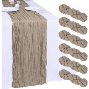 6Pcs Khaki Cheesecloth Table Runner 120 Inch10FT Nude Rustic Boho Cheesecloth Table Runnerfor Wedding Party Baby Shower Birthday Home Decor Holiday Decorations