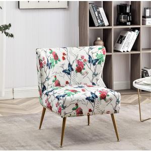 Container Furniture Direct Thia Armless Accent Chair for Living Room, Elegant Seat with Nailhead Trim, Gold Metal Legs and Comfortable Curved Back, 28" D x 25" W x 29.5" H, 05 Floral Print