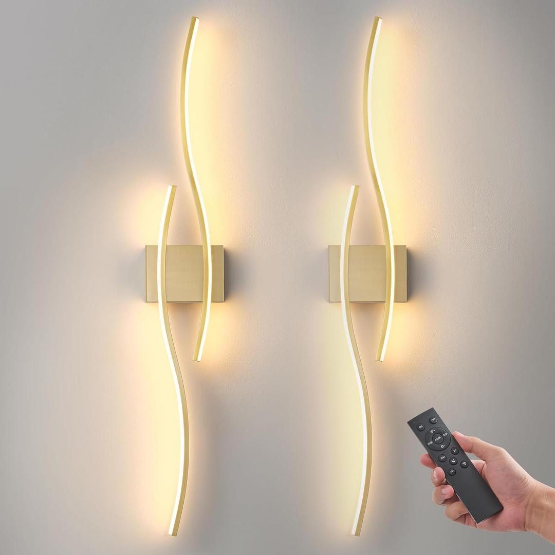Wireless Wall Sconces Set of Two, Dimmable, 3CCT, Up to 65H Runtime | 3 Color Temps, Stepless Dimming, Timer, Modern LED Wall Light, Remote Control, 450LM, Rechargeable, Battery Operated Sconce, 23.6 inches