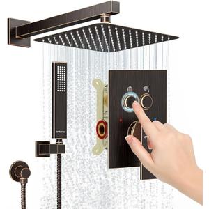 Shower System Shower Faucet Set with Push-Button Diverter and Wall Supply Elbow 10 Inch Shower Head ORB (Oil Rubbed Bronze)