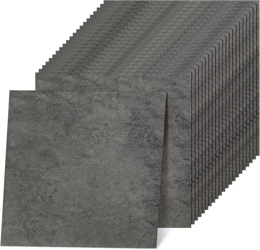 48 Pieces Vinyl Flooring Peel and Stick Floor Tile Stick on Floor Tile Self Adhesive Waterproof Bathroom 12 x 12 Inch for Bathroom Kitchen Bedroom Living Room(Gray Grain)