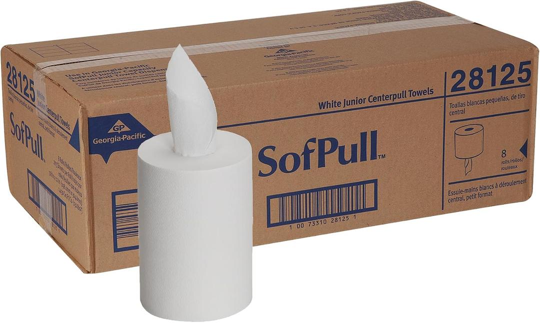 Georgia-Pacific SofPull Junior Centerpull Premium Paper Towel by GP PRO, Georgia-Pacific, White, 28125, 8 Rolls Per Case, 225 Count