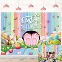 Easter Bunny Backdrop Colourful Wood Eggs Rabbit Butterfly Floral Spring Photography Background Adult Kids Baby Shower Birthday Party Decoration Easter Banner Photo Props (7x5FT)