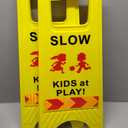 Slow Kids at Play Sign, Children at Play Safety Signs with Double-Sided Text and Graphics with Reflective Tape for Street Neighborhoods Schools Park Sidewalk Driveway Yellow 2Pack, Medium