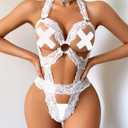 Avidlove Sexy Lingerie for Women Lace See Through Bodysuit Deep V Neck Teddy Lingerie One Piece Exotic BabyDoll, S