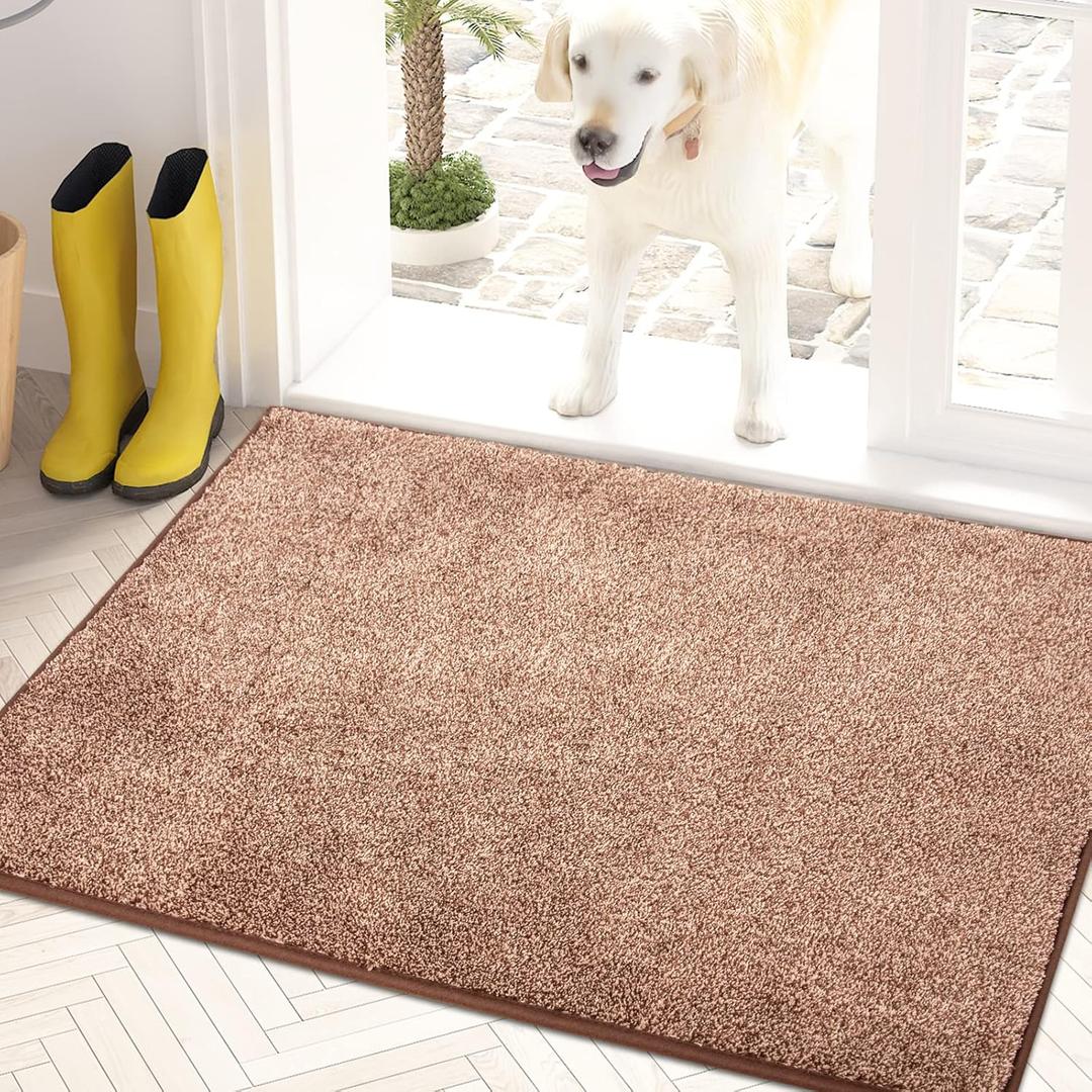 PURRUGS Dirt Trapping Door Mat 24" x 35.5", Non-Slip Machine Washable Entryway Rug, Dog Doormat, Indoor Front Door Mat, Super Absorbent Entry Rug for Muddy Shoes & Paws, Brown-Light Cream