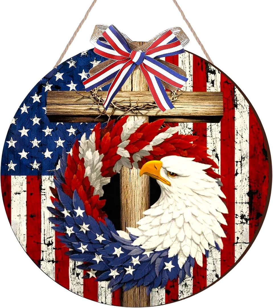 3 x Menkxi 4th of July Decorations Patriotic Eagle Door Wreath Hanging Signs 250th Anniversary Eagle Wooden Wreaths Door Decor Memorial Day Hanging Sign Wall Plaque Decoration for Home Decor