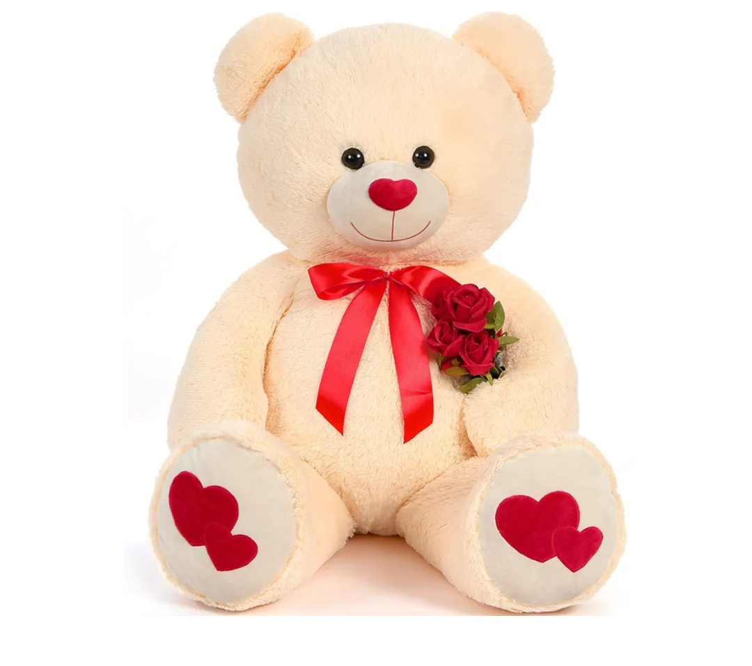 Tezituor Giant Teddy Bear Stuffed Animal 4ft - Big Teddy Bear with Love Red Heart - Large Stuffed Bear Plush Toys for Kid Christmas Birthday - Valentines Bear Gift for Girlfriend, Cream with Heart