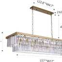 Wellmet Gold Chandelier 57 inch, 13-Light Modern Rectangular Crystal Chandelier Ceiling Hanging, Linear Chandeliers Light Fixture for Living Room, Dining Room, Bedroom, Kitchen Island