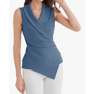 GRACE KARIN Women's Wrap V Neck Casual Work Tops Sleeveless Office Dressy Summer Blouse Asymmetrical Elegant Shirts Small