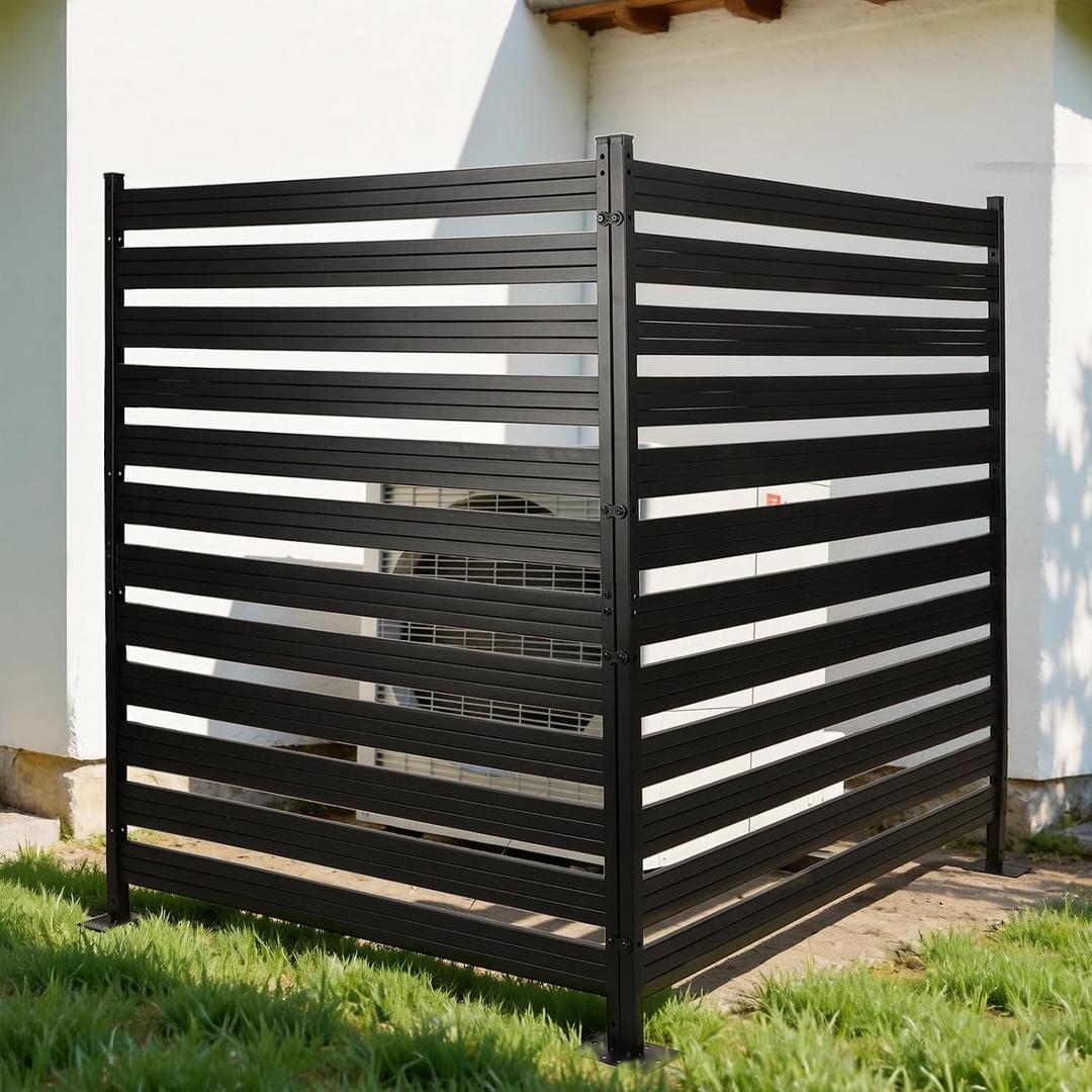 2 Panels No Dig Metal Privacy Fence Screen, 42" H x 38" W Outdoor Air Conditioner Fence, Rustproof AC Cover Trash Can Screen, Pool Equipment Enclosure for Patio Backyard, Black